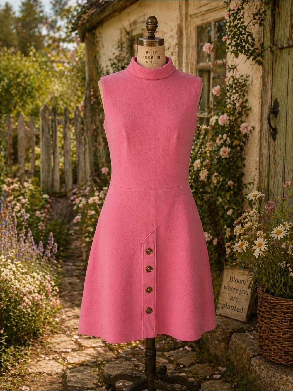 Vintage 1960s Home Sewn Pink Mod Mini Dress